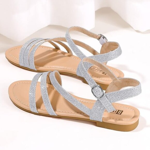 IDIFU Women's US 8.5 Strappy Dressy Summer Flat Sandals Back Strap Open Toe Slin - Picture 1 of 6